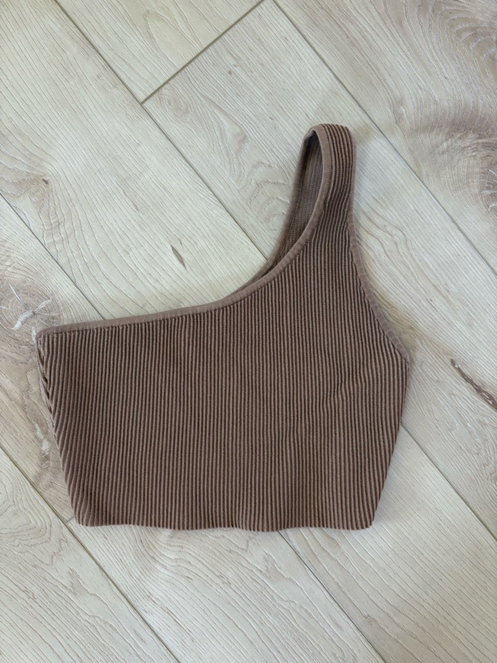 Babaton One-Shoulder Ribbed Crop Top - Brown
